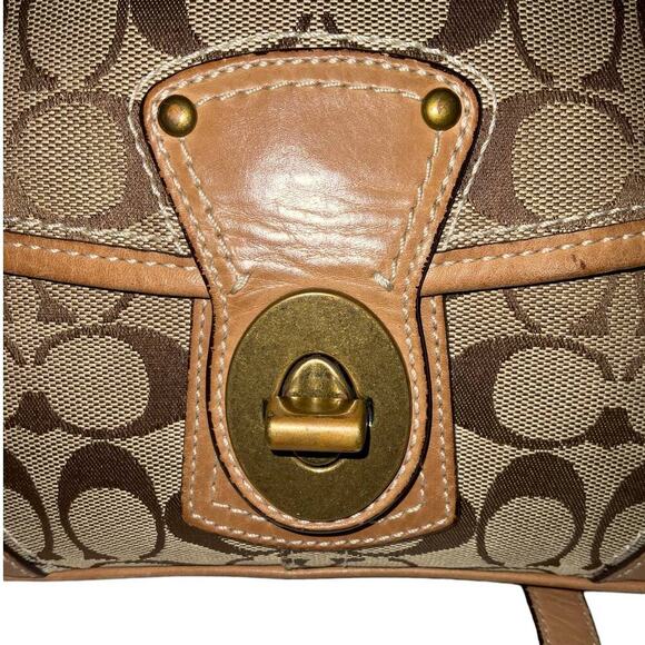 Coach Vintage Signature Monogram Turn lock Khaki Gold shoulder Crossbody Bag - Picture 6 of 16